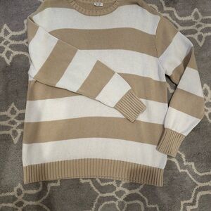 Brandy Melville Tan and White Striped Crewneck Sweater